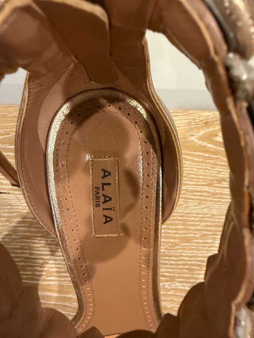 Alaia Sandals Metallic Bronze Leather Bombe Ankle Strap Size 38